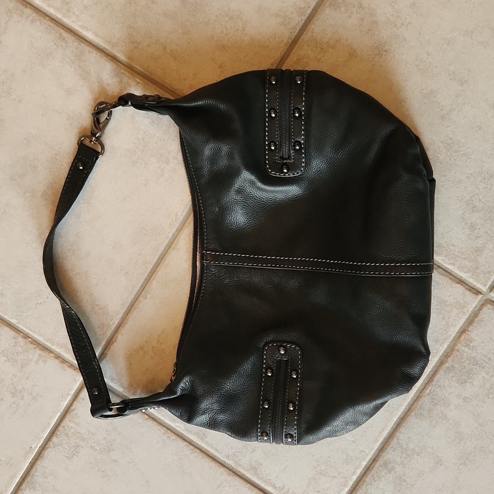 Giani Bernini black genuine Pebble leather with 2 side pockets shoulder bag - Picture 4 of 17